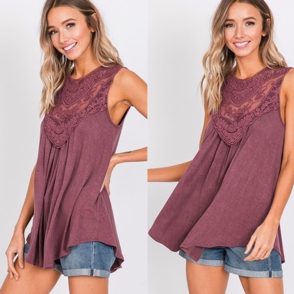 023 Boho Vintage Wash Floral Lace Tank Top - Picture 4 of 5